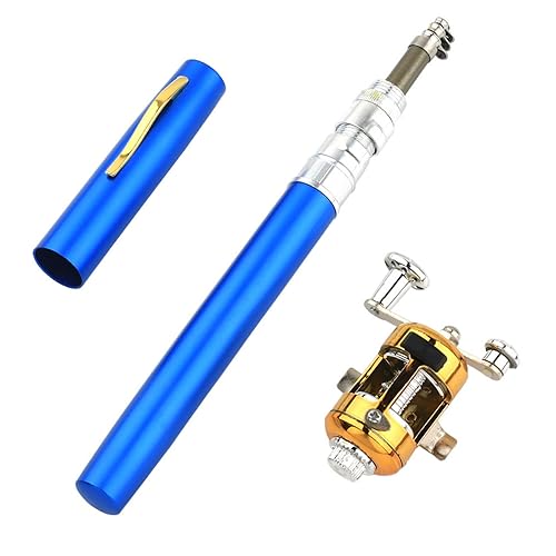 KUYYFDS Rod Reel Combos, Pen Rod, 55inch Glass Steel Portable Telescopic Mini Heavy Duty Fish Pen Anti-Rust 2.1:1 Gear Ratio Detachable Pen Fishing Pole, Blue