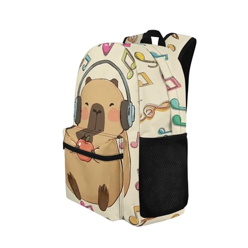 17 Inch Boys Girls School Backpacks Age 6-12 Comfy Padded Sturdy Cute Apple Capybara School Bags for Kids Lightweight Student Backpack for Girls Boys Daily Basic Bookbag Beige2
