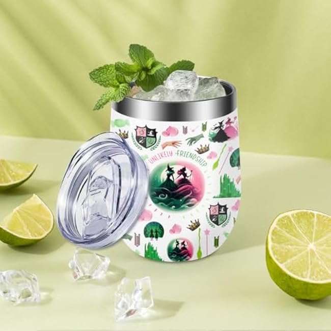 Witch Merch, Broadway Musical, Witch Gifts for Girls, Women, Elphaba And Glinda Fans, Movie Lovers, Witch Merchandise, Unlikely Friendships, 12 oz Stainless Steel Coffee Wine Tumbler Cup with Lid