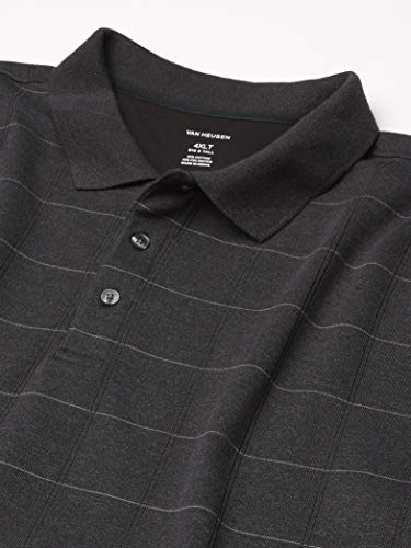 Van Heusen Men's Big Flex Long Sleeve Jaspe Windowpane Polo Shirt, True Black, Large Tall #TOP1