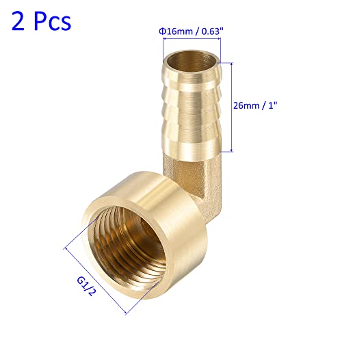 M METERXITY 2 Pack Brass Hose Barb Fittings - 90 Degree Elbow Brass 16mm Barb Connector Apply to Water Fuel (G1/2 Female Pipe) - Image 3