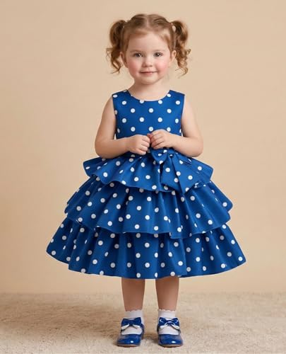 Image of A.T.U.N. (All Things UBER Nice) Baby Girls Poly Silk | Sleeveless A-Line |Tiered Knee-Length | Party Style | Polka Dot Dress
