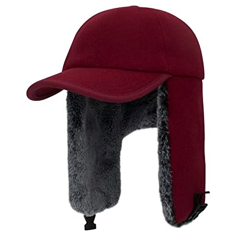 PivotWing Winter Hats for Men Women Bomber Trapper Troopper Hunting Baseball Hat with Earflap Warm Fur Elmer Fudd Hat for Outdoor Hiking Walking Winter Ushanka Russian Hat Baseball Cap, Burgundy S/M Cover