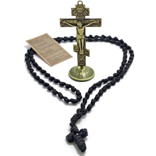 FANYX Corde de prière chrétienne orthodoxe faite à la main 100 nœuds et croix orthodoxe, grec Komboskini Chotki.