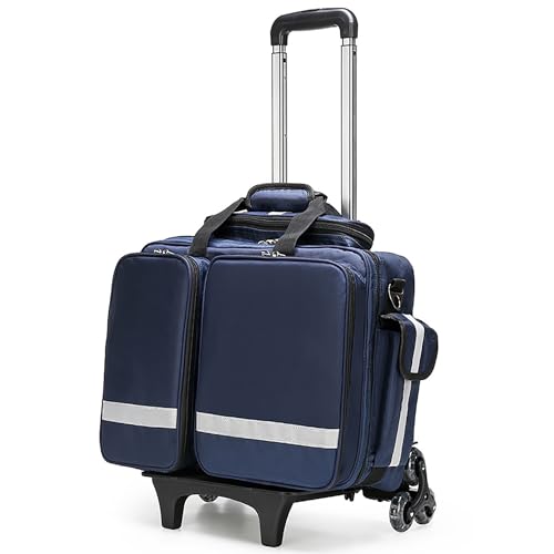 Bolsa de primeros auxilios con ruedas, bolsa impermeable de gran capacidad para traumatismos de emergencia para uso al aire libre, ideal para EMT, EMS, paramédicos, Blue