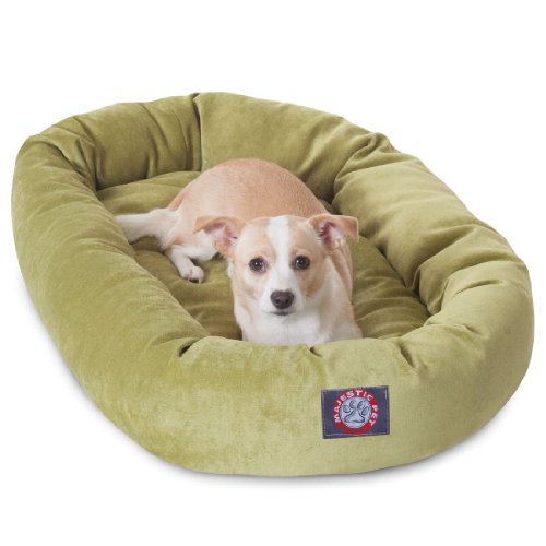 Image of Majestic Pet 32 Inch Micro Velvet Calming Dog Bed Washable - Cozy Soft Round Dog Bed with Spine for Head Support - Fluffy Donut Puppy Mat 32x23x7 (inch) Medium - Apple (2025)