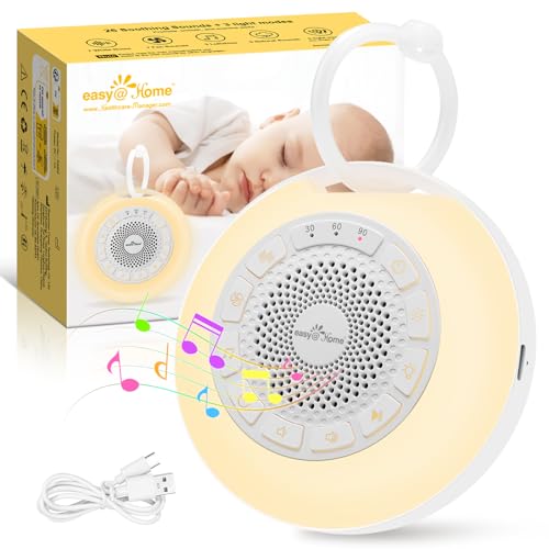 Easy@Home Witte ruis machine: Draagbare slaaphulp voor baby's met witte ruis, nachtlampje, 26 rustgevende slaapliedjes en natuurgeluiden, 3 timerinstellingen, 7 kleurrijke verlichting en USB
