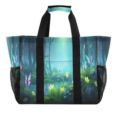 YETTASBIN Fairy Wonderland Large Foldable Travel Tote Bag, Lightweight Waterproof Swim Pool Bag with Handles & Pocket for Beach Outdoor, Reusable Grocery Bag for Kitchen, Shopping2
