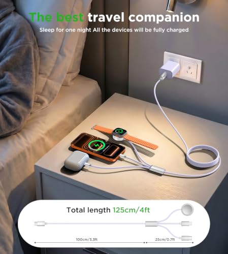 Image of Travel Essentials Multi Charging Cable with 20W Charger Block | 3 in 1 Type C /Lightning /Magnetic Charging Cable for Apple Watch Charger,iPhone Charger,Cruise Vacation Camping Essentials-4FT