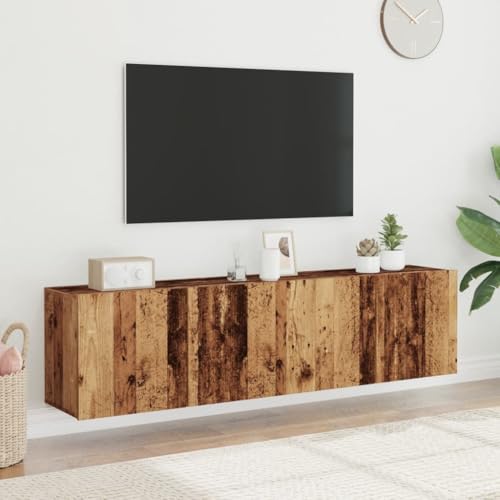 Hoopleep TV-Wandschränke 2er-Set, Altholz-Optik, 80x30x41 cm, Holzwerkstoff, Wandmontage für Wohnzimmer und Schlafzimmer, Robustes Medienmöbel