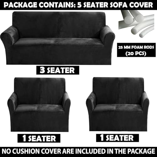Image of Gifts Island Premium Velvet Sofa Cover 3 Seater and 2 Seater Fully Covered Universal 5 Seater Sofa Cover Non-Slip Sticky Elastic Stretchable Slipcover (Velvet Black)