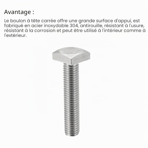 sourcing map Carré Tête Boulon Inox 304 M6x30mm Grade C 2Pcs – vue 4