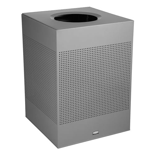 Image of Rubbermaid Commercial Products Silhouette Square Open Top Trash Can, 40 Gal, Silver Metallic , Indoor for Offices /Hotel Lobbies /Front Desk