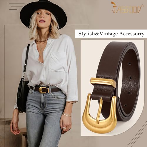 JASGOOD Women's Western Belt Vintage Black Leather Waist Belt for Pants Jeans with Gold Buckle3