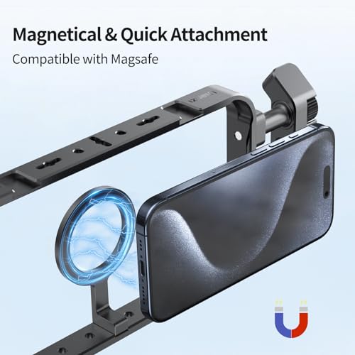 Phone Cage Compatible with Magsafe, Smartphone Professional Rig Kit with 2 Handles Detachable, for iPhone 15 14 13 12 Series w Magsafe Handheld Filmmaking Vlogging Stabilizer Mount