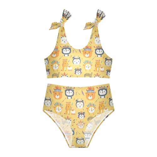 Toddler Girls Bikini Set Tribal Animals Swimsuits Kid Bowknot Swimwear 2 Piece Bathing Suit 3-12T3