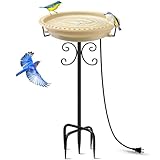 Daoeny Heated Bird Bath for Outdoors for Winter, Upgraded 100W Heated Birdbath Bowl Thermostat Control with 5-Prong Metal Base, Heated Bird Bath for Outside Winter Garden Patio Yard Lawn(Khaki)