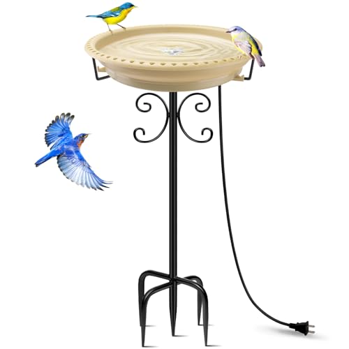 100W Heated Bird Baths for Outdoors, Heated Birdbath for Winter, Khaki