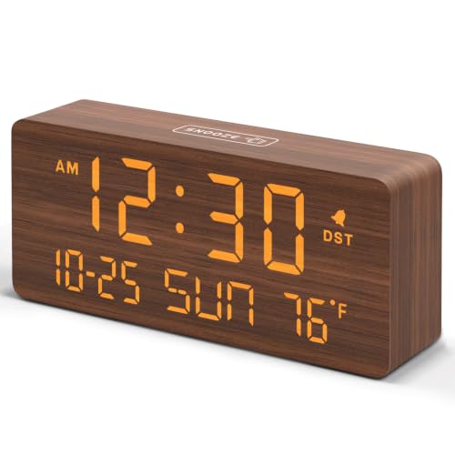 DreamSky Wooden Digital Alarm Clocks for Bedrooms with Date & Day of Week