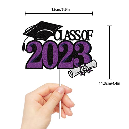 Class Of 2023 Happy Graduation Cake Topper Black Purple Glitter Grad 2023 Party Supplies Congrats Grad Cake Decorations Congratulations You Did It I Did It Graduation Cake Decor #TOP1