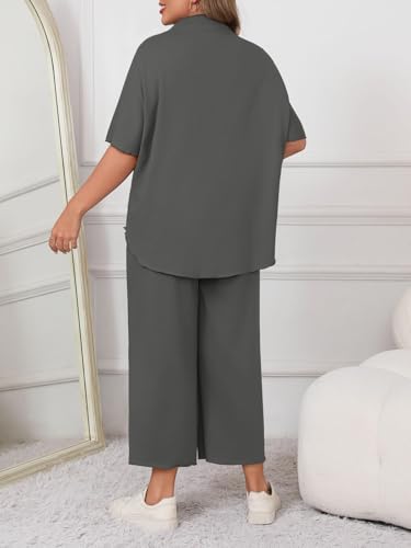 Image of Beautife Women's Plus Size 2 Piece Outfits 3 /4 Batwing Sleeve Capelet Crew Neck Pullover Top Wide Leg Pants Lounge Set