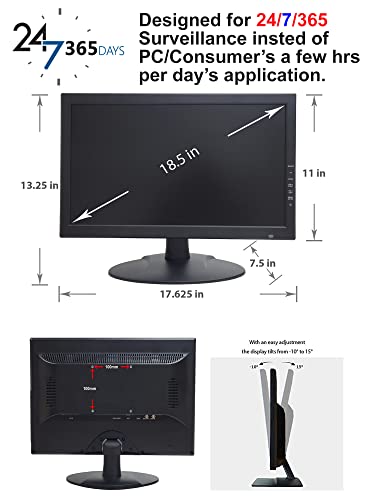 Image of 1stPV Precision 18.5 inch Scaled 4K Security LED Monitor Composite BNC in /Out | Super Sampling Anti-Aliasing (SSAA), HDMI Scaled 4K /8MP, BNC In /Out, VGA, 24 /7 Surveillance