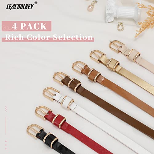 Leacoolkey Women Skinny Leather Belt For Dress Jeans Patent Leather Thin Waist Belt With Gold Buckle #TOP7