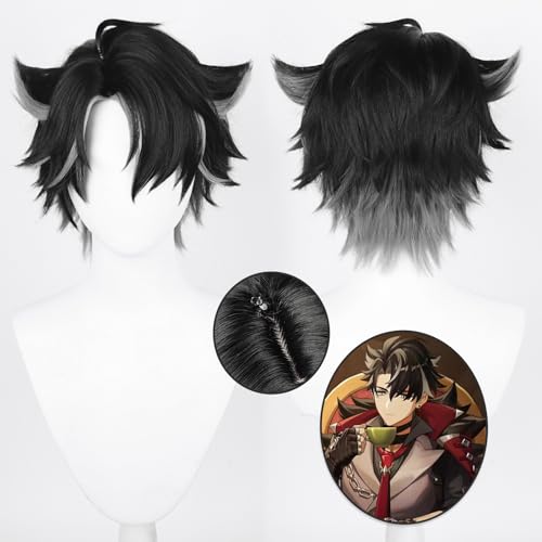 Anime Cosplay Wig, Genshin Impact Wig, with two Wig Caps, for Halloween Party & etc. (Wriothesley Cosplay)