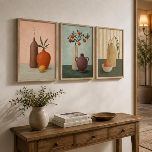 Image of Livin'luxe Set of 3 Still Life Vase Fruit Wall Paintings for Living Room Bedroom Hallway Decor with Premium Wooden Color Synthetic Frame (25.5 x 19.5 Inch) NM03-91