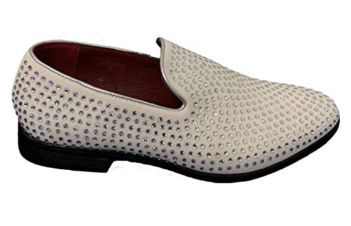 G4U-Alberto Fellini Men's Dress Shoes Rhinestone Loafers Stage Tuxedo Fashion Glitter, 12 White2
