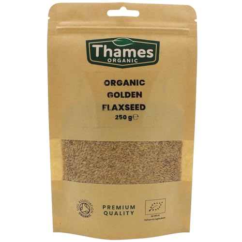Organic Golden Flaxseed, Linseed -250g- High Fiber, High in Protein, Omega-3s, non-GMO, 100% Natural, Vegan, No Additives or Preservatives, Raw, Superfood – Thames Organic