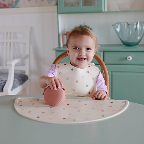 Image of mushie Silicone Baby Bib | Adjustable Fit Waterproof Bibs (Smiley Face)