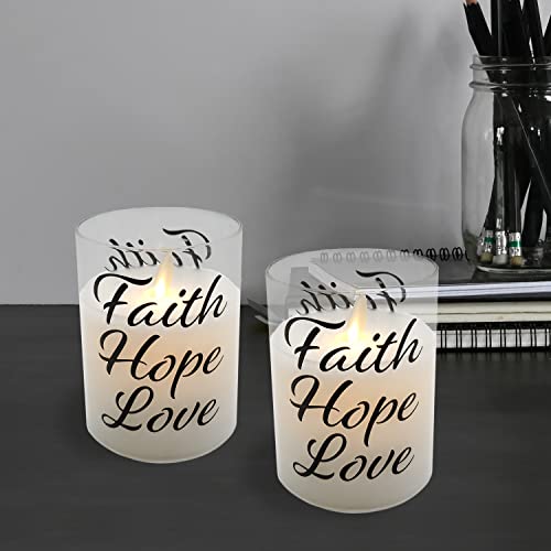 Image of LumaBase Battery Operated LED Glass Candles with Flickering Flame, Faith Hope Love - Set of 2