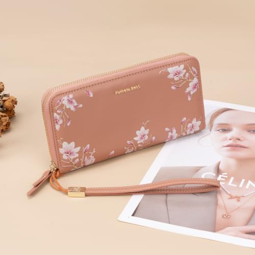 Image of Pomelo Best Wristlet Women Wallet Floral RFID Clutch Purse | Vegan Leather, Multi Credit Card, Large Capacity Zip Around Long Travel Wallets with Coin and Phone Pocket for Ladies