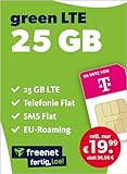 freenet green LTE 25 GB – Handyvertrag für das Telekom Netz mit Internet Flat, Flat Telefonie und SMS und EU-Roaming – In alle deutschen Netze – 24 Monate Vertragslaufzeit