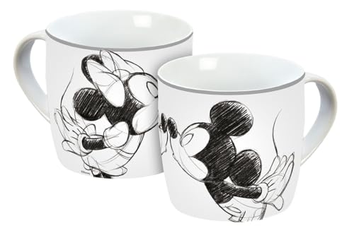 Tasse Mickey Kiss Sketch silbergrau 300ml, Porzellantasse, Kaffeetasse, Kindertasse, Mickey Mouse, Minnie Mouse, Herz, grau