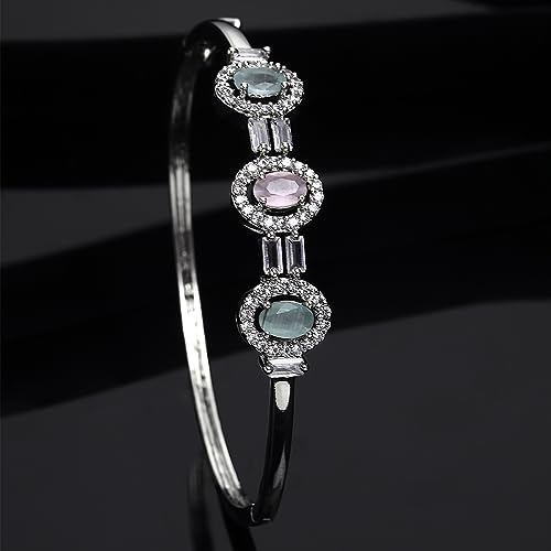 Image of ZENEME Rhodium-Plated Oval Shape American Diamond Studded Handmade Kada Bracelet For Girls and Women