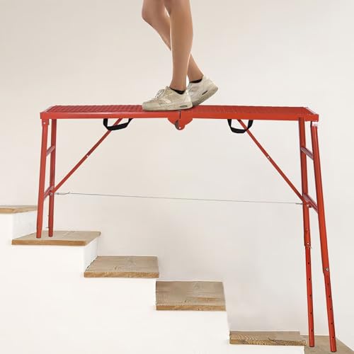 Review de Andamios del mes. 29 LEADALLWAY Plataforma de andamios de 70 pulgadas de largo x 15 pulgadas de ancho x 33 pulgadas de alto, capacidad plegable, portátil, plataforma de trabajo, color rojo