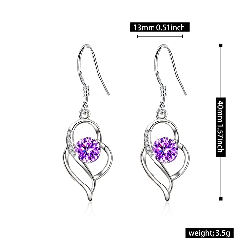 Vavhoo Dangle Plated Silver Nickel Free Earrings For Women Girls Teens Fashion Heart Dangle Drop Sparkly Crystal Earrings For Women Girls Teens (Purple) #TOP3