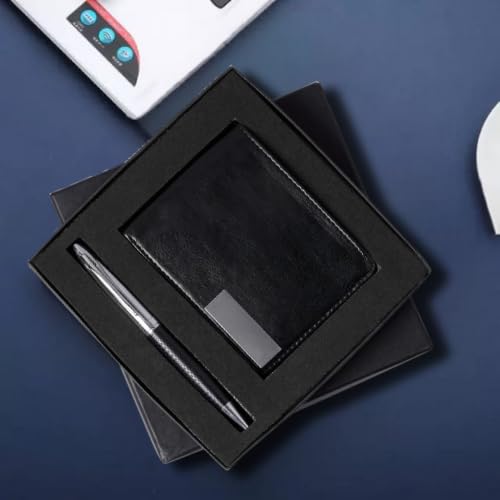 Image of 2 in 1 Personalized Office Gift Set of Pen and Men's Waller with Your Name Engraved, A Gift for All Corporate and Personal Occasions (Black)