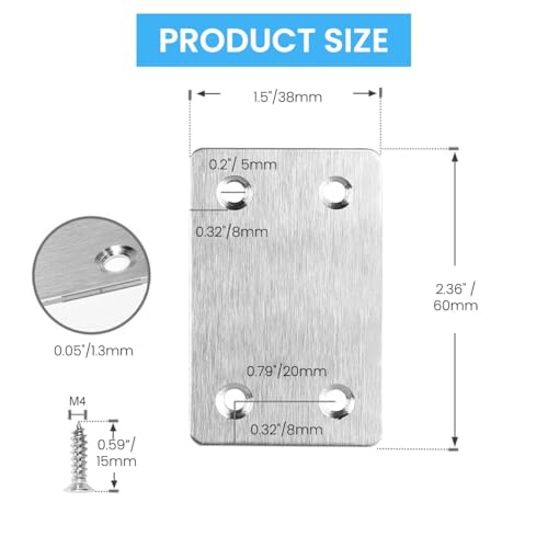 Image of Serplex 20Pcs Metal Mending Plate Brackets 2.4x1.5in, 1.3mm