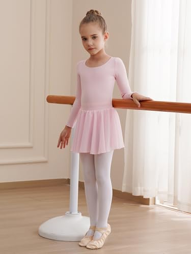 Image of WEGETIT Leotards for Girls Long Sleeve Ballet Dress Toddler Dance Leotard with Skirt Kids Gymnastics Outfits Tutu Dress
