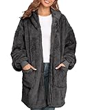 Argstar Charcoal Gray Fuzzy Fleece Cardigan Hooded Jacket -Oversized Wearable Blanket Sweatshirt Hoodie with Pockets