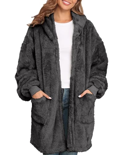 Argstar Hooded Cardigan for Women and Men, Oversized Sweatshirt Fuzzy Fleece Blanket Hoodie Jacket - One Size Fits All
