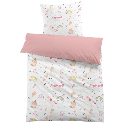 MUSOLEI Kinderbettwäsche Einhorn 135x200 Mädchen Bettwäsche Mikrofaser 3D Druck Cartoon Bettbezug und 1 Kissenbezug 80X80cm für Kinder Geschenk,...