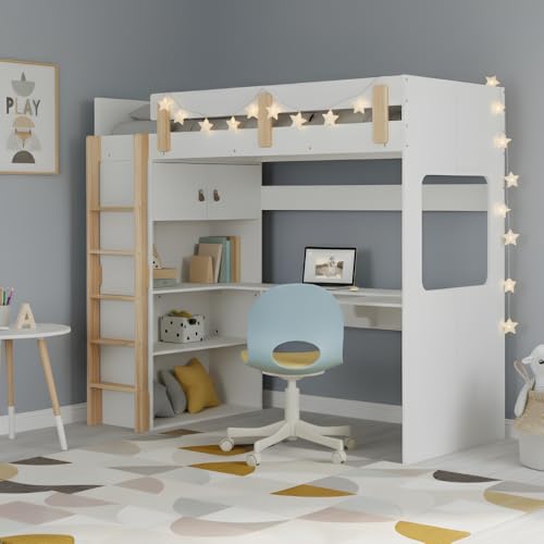 Nells High Sleeper Cabin Bed with Built in Desk and Storage in Classic White