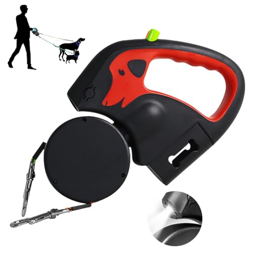 2エンド犬用リード 伸縮式LEDライトペットリーシュ USB-C充電式 自動巻き取りLEDライトリーシュ 360°回転でスムーズに引っ張れる 150kgナイロンストラップ 夜間の散歩に最適 小型犬、中型犬、大型犬などあらゆる犬種に対応 (赤)