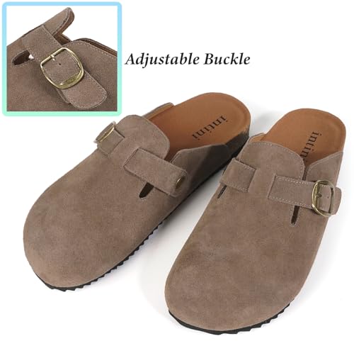 Image of Womens Suede Clogs Mens Genuine Leather Mules Cork Footbed Sandals with Arch Support