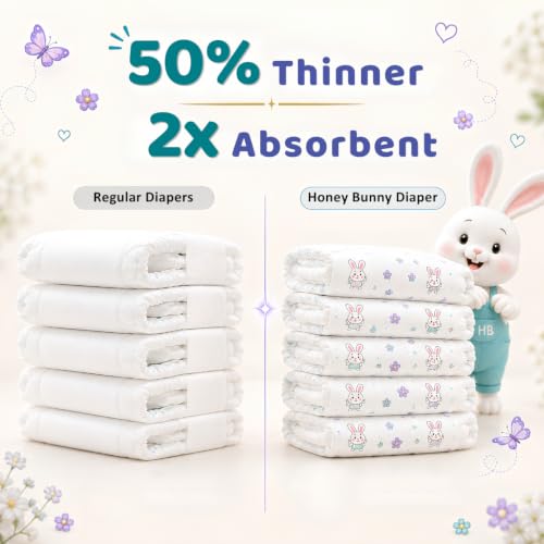 Image of Honey Bunny Premium Diaper pant | Medium Size | 54 Pack | Ultra thin | Cottony Super Soft | Super Fast Absorption | -shea butter | 7-12 Kg | Pack of 2