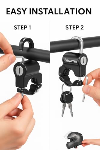 Image of Binyamin Keyed Helmet Lock for Bike Handlebar | Aluminium Alloy Anti-Theft Helmet Holder for Motorcycle, Scooter & Two Wheeler | Black